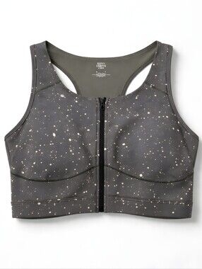 167 torrid 4 4X Gray Speckled Front-Zip Sports Bra with Olive Lining